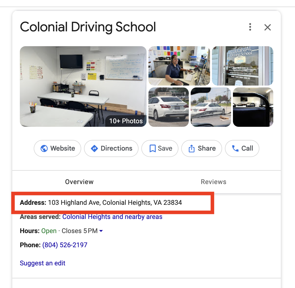 NAP on Google Business listing