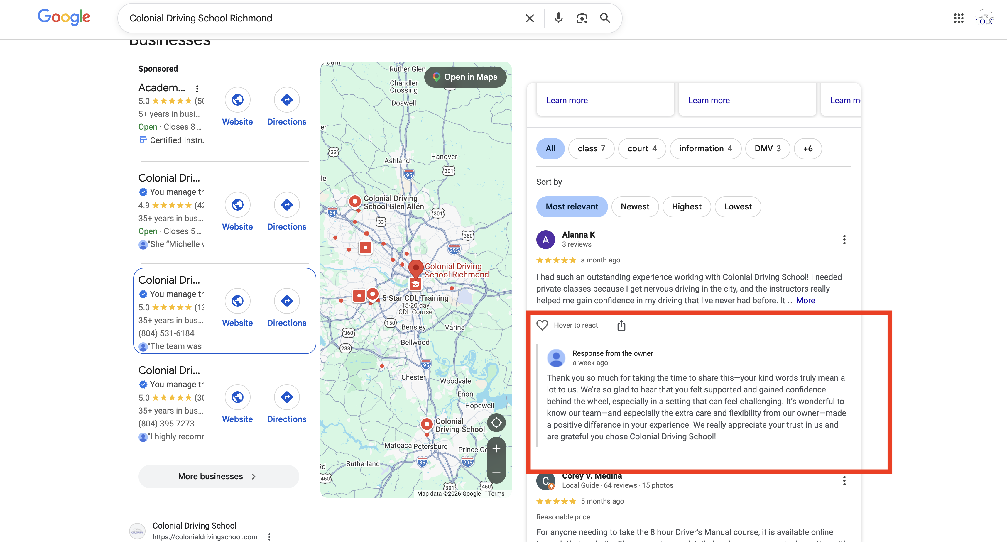 Google reviews with owner response