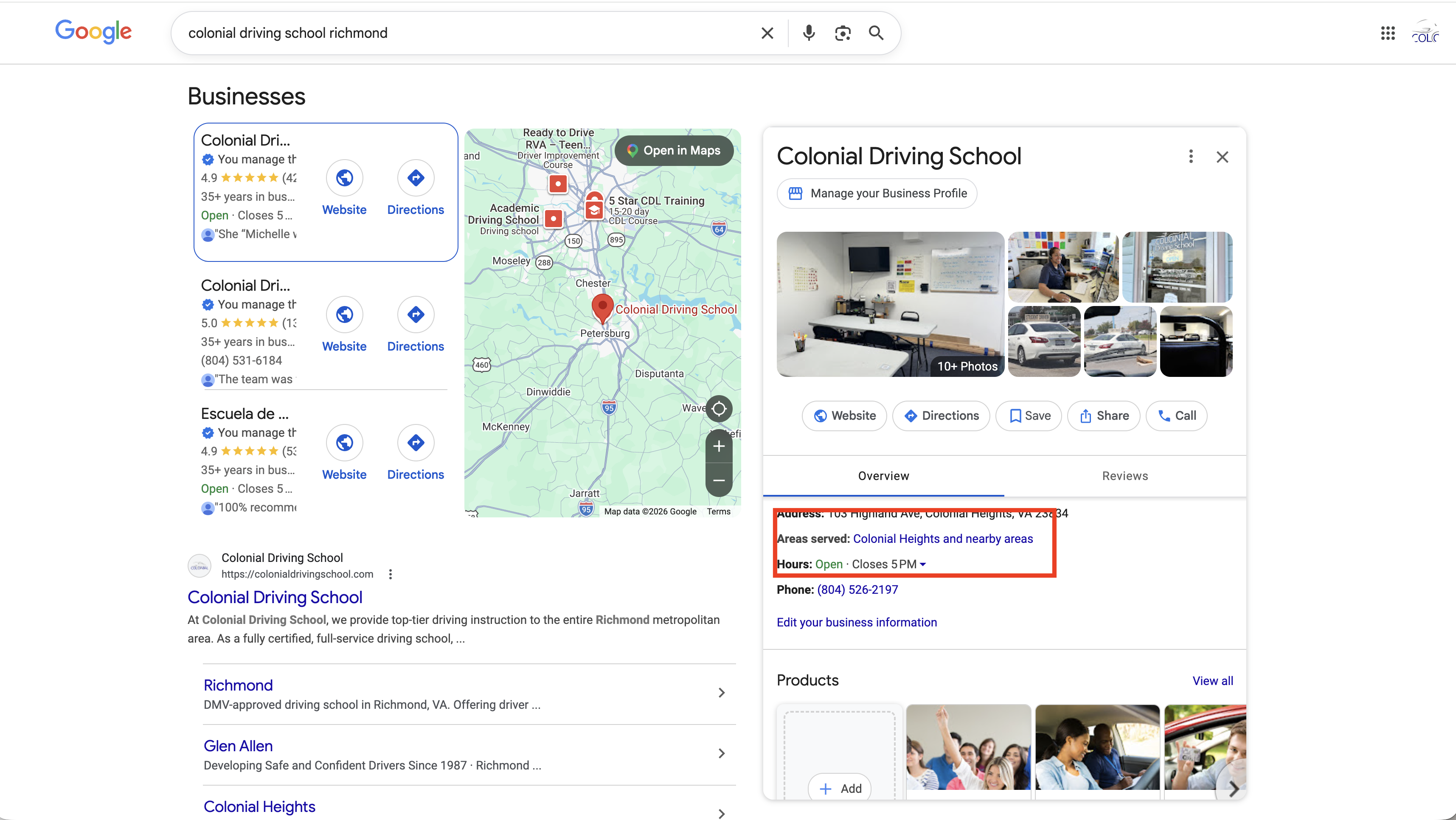 Service area display on Google listing